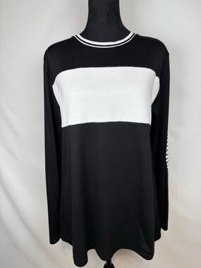 Black & White Colorblock Long-Sleeve Shirt Womens XL Striped Elbow Patches